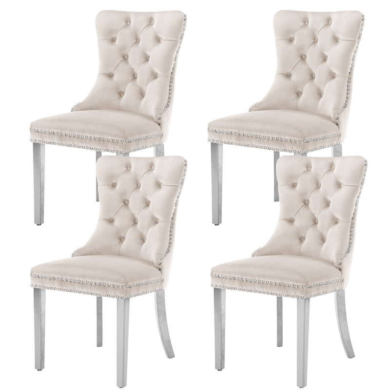 Chaise de salle à manger Kenta, Blanc argenté, Ivoire