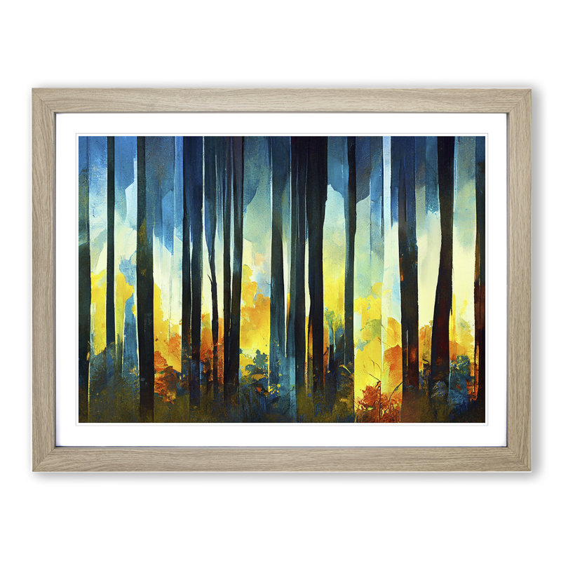 Ice Cool Abstract Forest Vol.5 - Single Picture Frame Painting, 46cm H x 64cm W x 2cm D, Oak