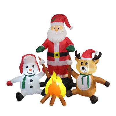 Décoration de jardin gonflable de Noël de 6 pieds avec lumières de Noël gonflables père Noël et bonhomme de neige renne