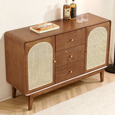 Wabi-sabi style home rattan plaited sideboard