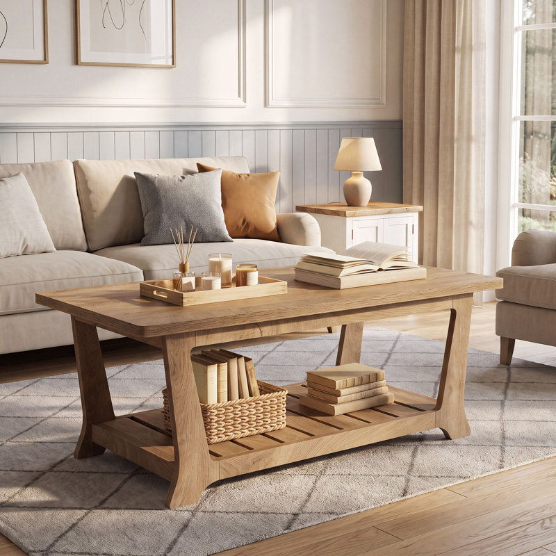 Table basse rectangulaire avec rangement, table basse 47,2 pouces en bois avec tablette pour le salon