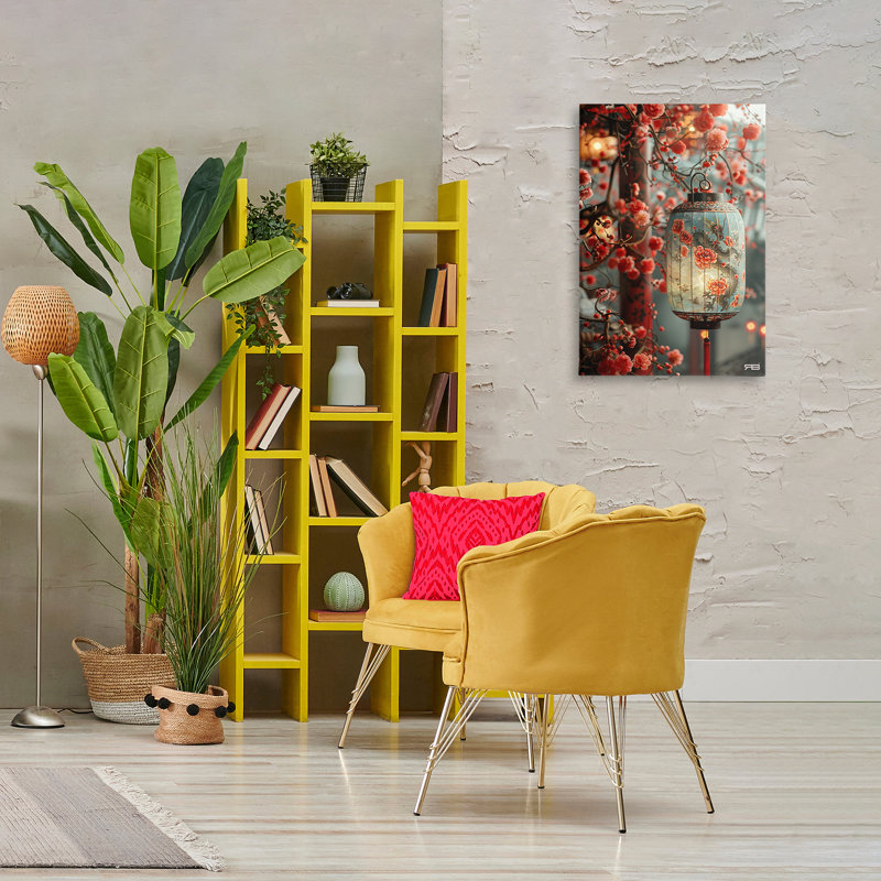 «Florals with Asian Motif», art mural sur toile par Roozbeh Bahramali, H 30 po x l 20 po