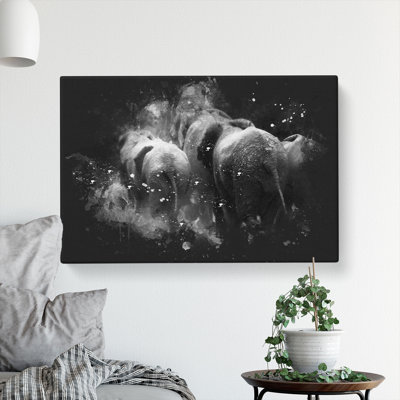 Herd Of Elephants Paint Splash - Wrapped Canvas