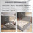 King Size Grey Upholstered Platform Bed With Extended Wood Headboard And Built-In Bedside Shelf