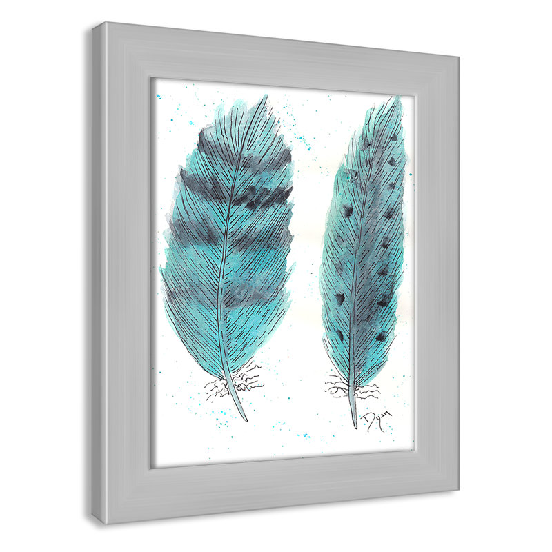 «Feathers in Turquoise II», art encadré, H 12 po x l 10 po x P 0,6 po, Cadre argenté