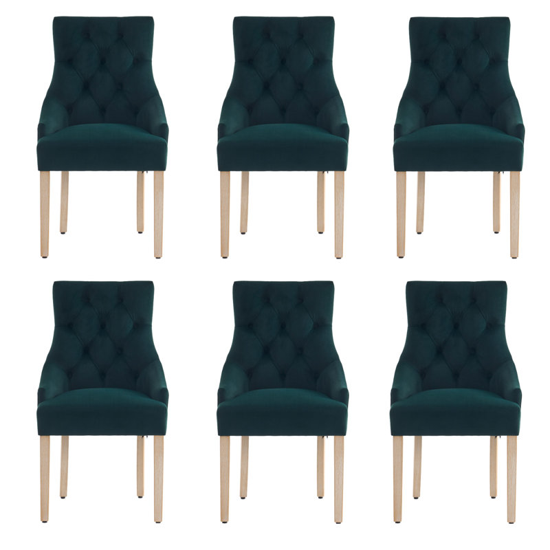 Chaise d'appoint rembourrée capitonnée à boutons (ensemble de 6), 6, Mélange de polyester vert