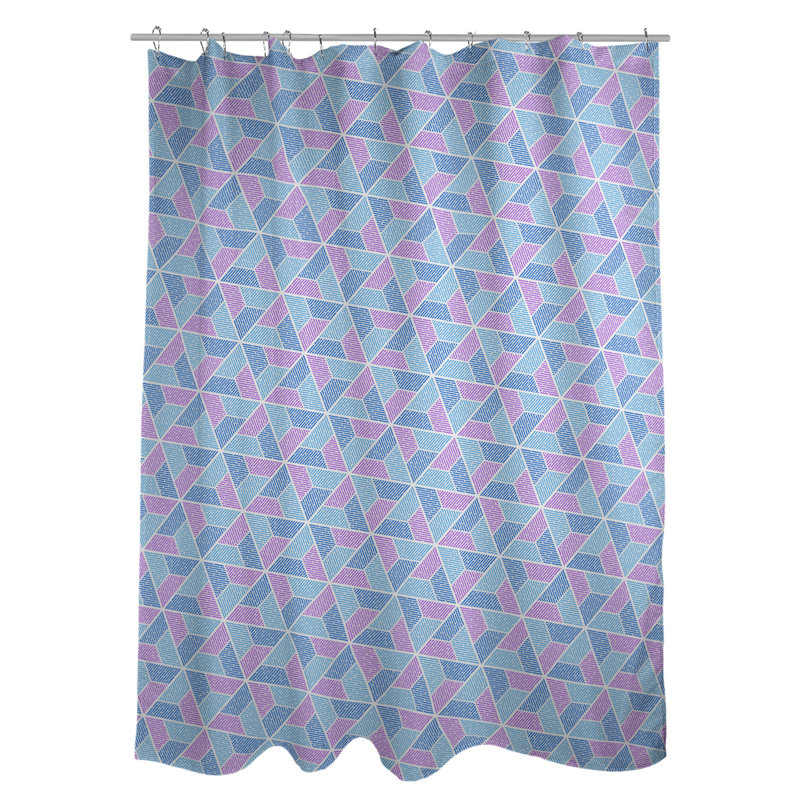 Rideau de douche simple trapézoïde, Bleu / Mauve