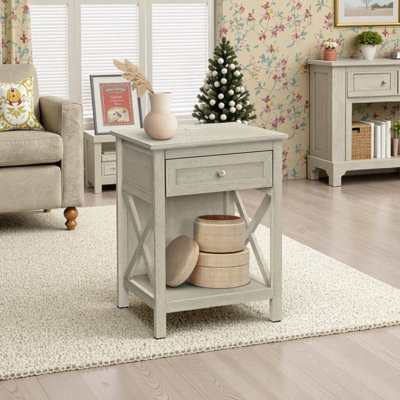 Table de bout transitionnelle à 2 niveaux avec tiroir de rangement L 19 po x P 15,75 po x H 25 po