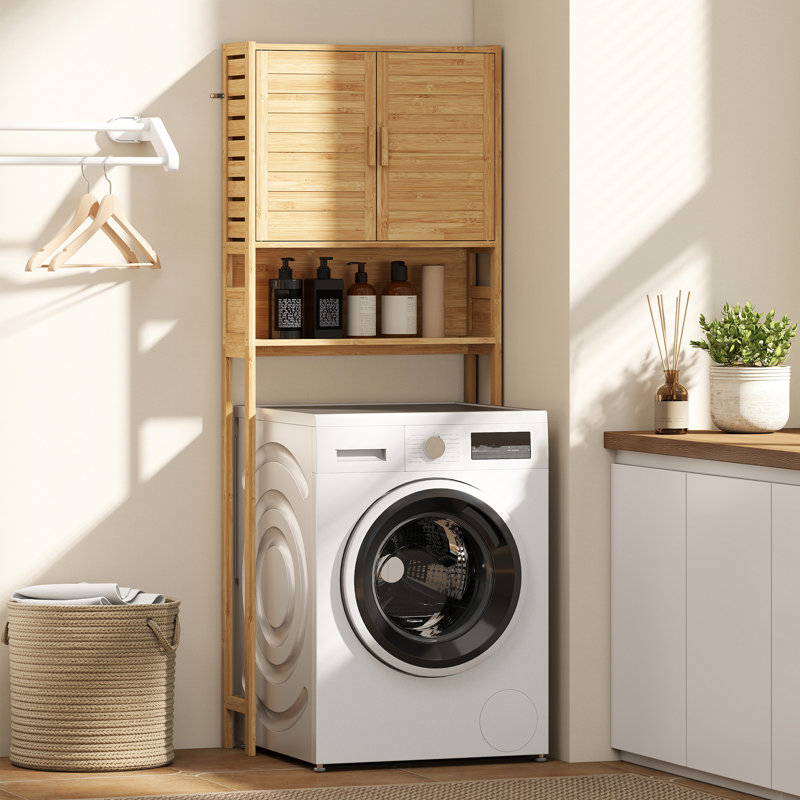 Armoire au-dessus de la toilette avec tablette réglable, finition en bois naturel