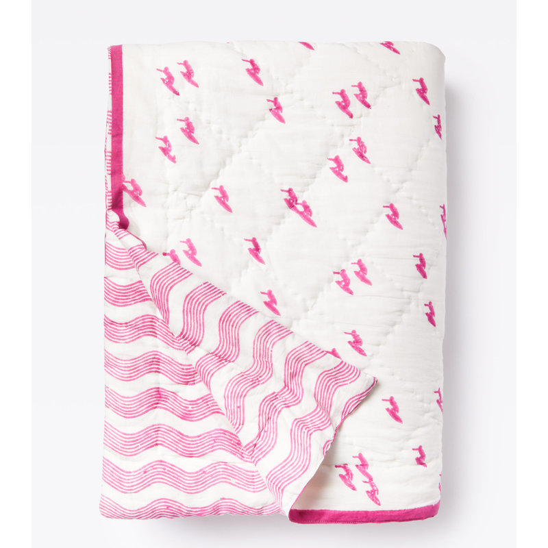 Reversible Block Print Surfer Quilt in Orchid, Twin