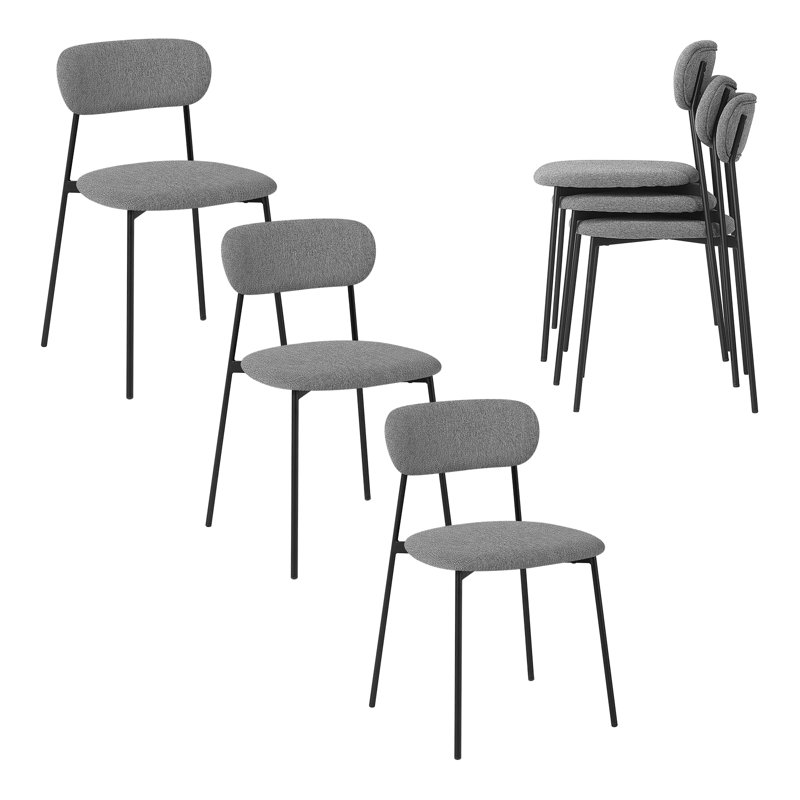 47.5cm H Linen Upholstered Metal Cross Back Side Chair in Dark Gray