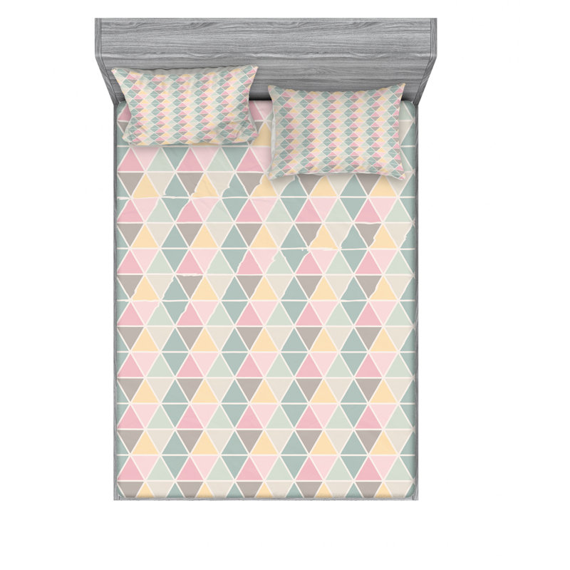 Microfiber Geometric Sheet Set, Full/Double Sheet Set with Fitted Sheet