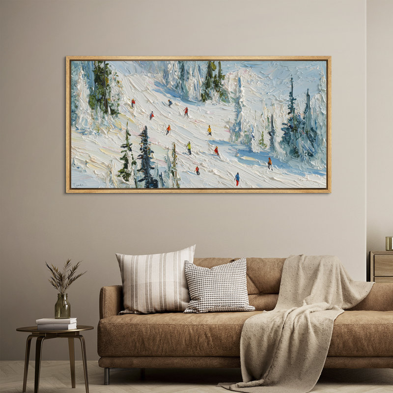 «Colorful Skiers on Snowy Mountain Winter Landscape - Large encadrée, reproduction d'art sur toile encadrée dans la chambre principale»