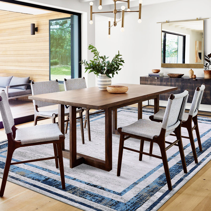 Large Washable Rugs Modern Border Rugs Soft Thin Low Pile Floor Carpet, Non Shedding & Non Slip, Indoor Foldable Printed Accent Mat for Open Floor
