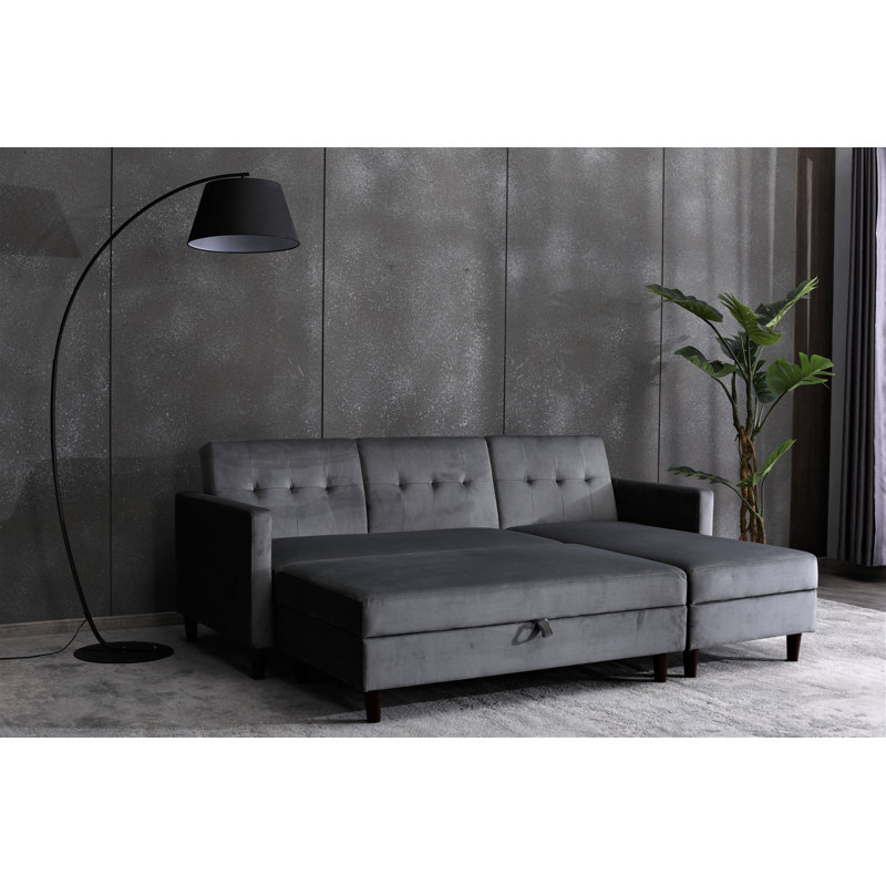 Comeaux 4 Seater Velvet Sofa Bed, Grey