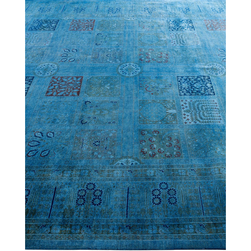 Tapis unique noué à la main Fine Vibrance - bleu, 8 pi 2 po x 10 pi 5 po