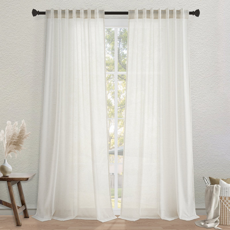 Cotton Linen Blended Light Filtering Curtain,Back Tab Hooks  Drapes (Set of 2,With Hooks), Natural, 52" W x 96" L