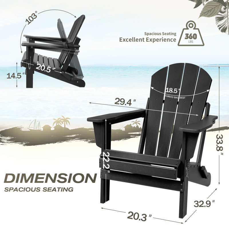 Chaise Adirondack pliante en plastique Bryes, Noir
