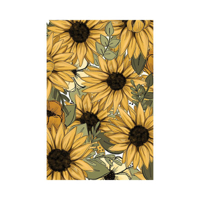 Sunflower Sketched Florals 1 Piece Wrapped Canvas Painting