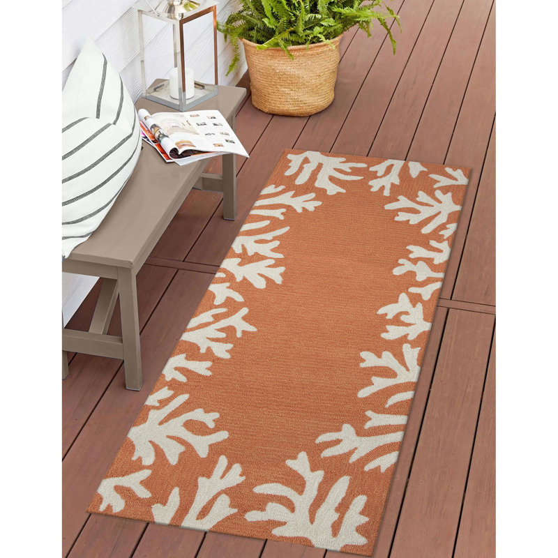 Tapis intérieur / extérieur orange touffeté à la main Vogt, Rectangle 2 pi x 5 pi