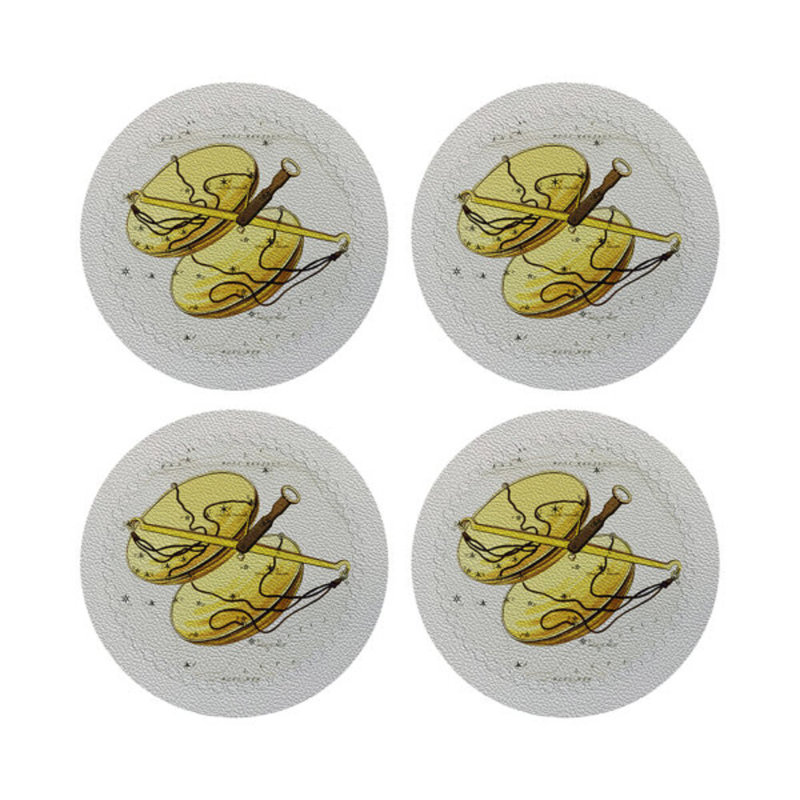 Zodiac Libra White Vegan Leather Round Coasters, White