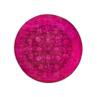 Tapis unique noué à la main rose de 8 pi 1 po x 8 pi 1 po Fine Vibrance