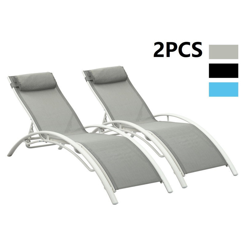 Chaise longue simple inclinable Tracei, Gris, Blanc