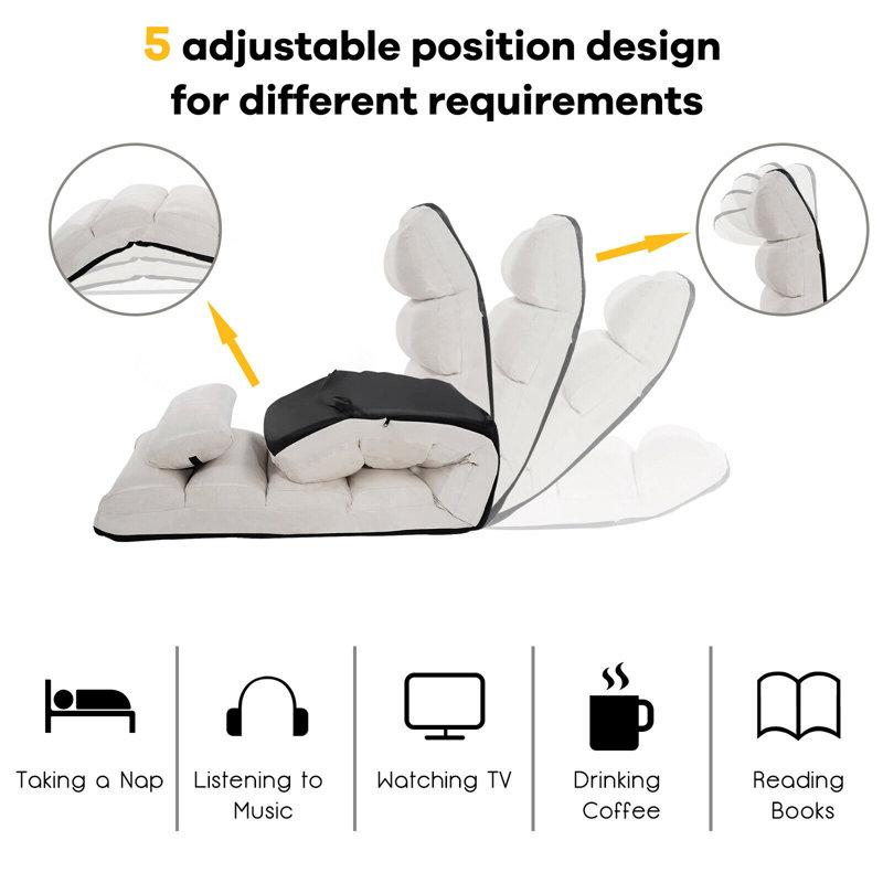Ebern Designs Adjustable Headrest and Foldable Rocker Game Chair, Beige