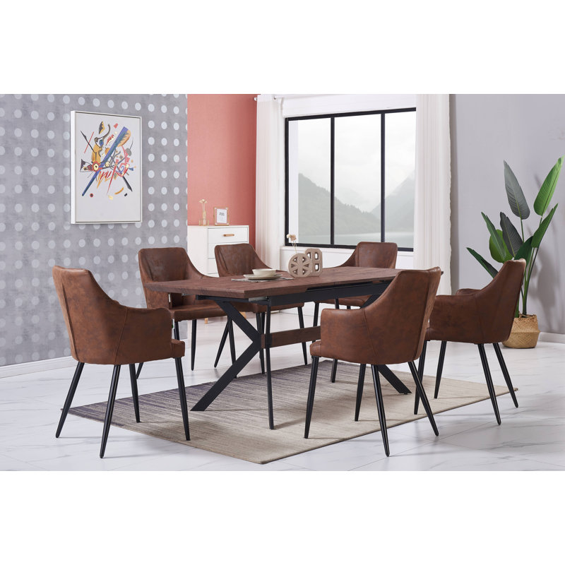 Eatonton 4 Person Dining set - a Rectangular Extendable Dining Table with Metal Legs and a Set of 4 Faux Leather Dining Chairs for Dining Room - Modern Dining Table Set