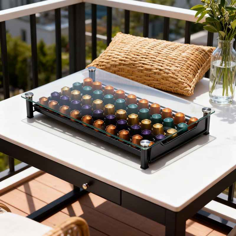 Organisateur de capsules Original avec plateau en verre trempé et tiroir de 50 dosettes pour le comptoir de cuisine