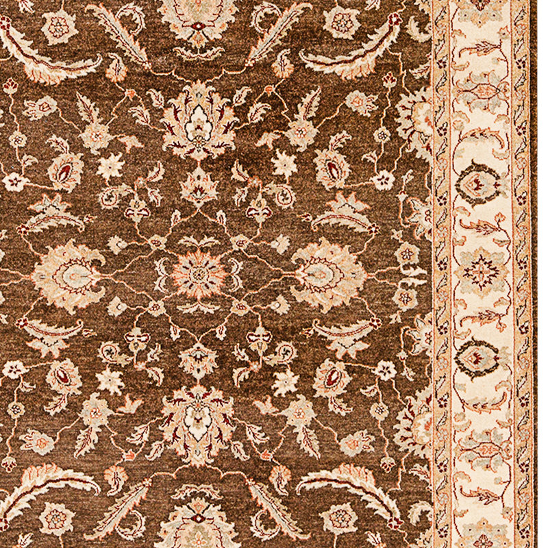 High-Quality Hand-Knotted Brown And Beige Area Rug