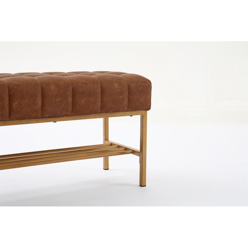 End Of Bed Bench With Shelf,Retro Upholstered Storage Shoe Bench,Modern Bedroom Bench With Metal Legs For Living Room,Entryway,Dining Room,300 Lb