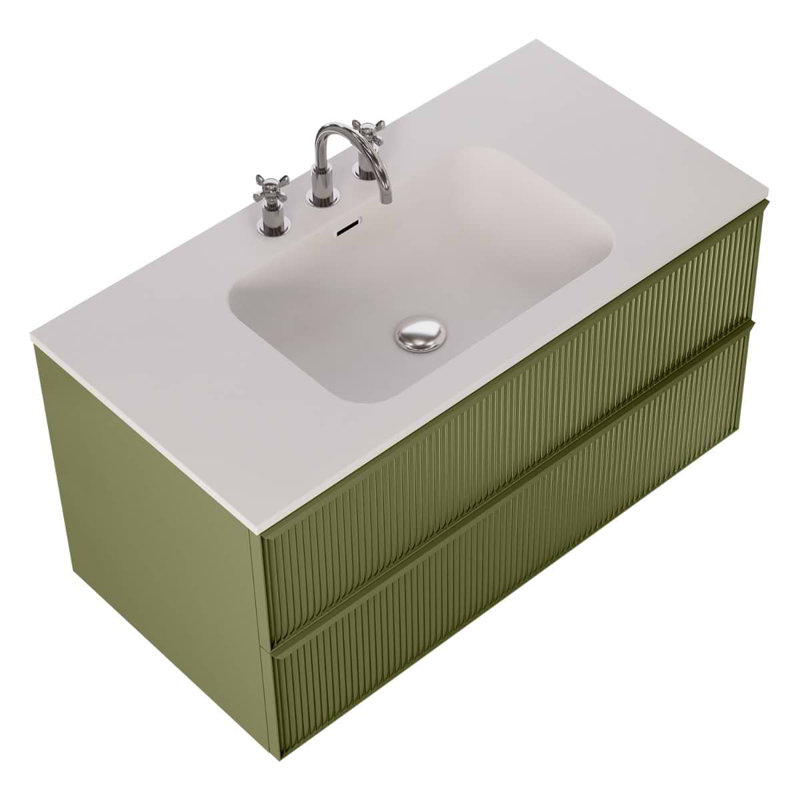 Astor 42" Single Vanity With Integrated White Solid Surfacetop, Olive Green, 42"