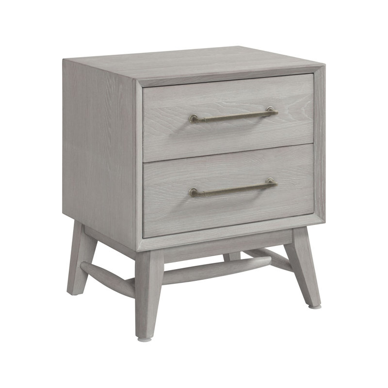Catriona 2-Drawer Solid Ash Nightstand, White