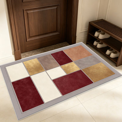 Tapis 1pc bourgogne à grille dorée, élégant tapis décoratif polyvalent, facile à nettoyer et à entretenir, meuble idéal pour la chambre à coucher, le salon, le couloir, le vestibule, le dortoir et le bureau afin de rafraîchir l'ambiance intérieure de votre maison