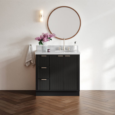 Meuble-lavabo de salle de bain ovale droit 37 po avec comptoir en marbre blanc de Carrare Koeninger