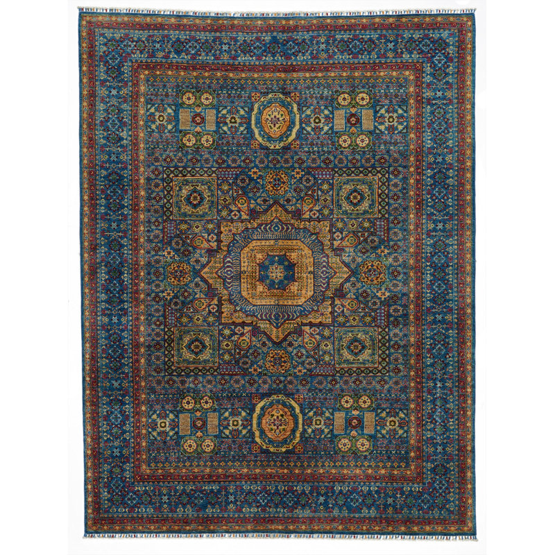 7x9 Blue and Multicolor Turkish Tribal Rug