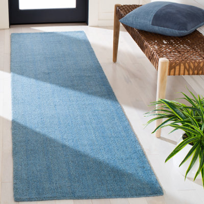 Tapis bleu en laine tissé à plat à la main Moreau