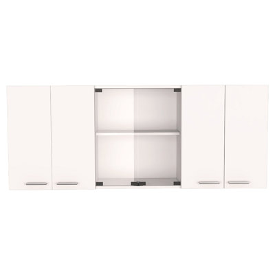 Armoire murale H 24 po, quatre portes, avec deux tablettes internes et une plaque interne et un organisateur en verre, deux tablettes de rangement avec deux portes en verre
