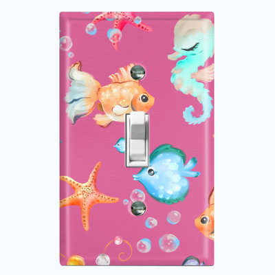 Mermaid Ocean Star Fish Bubbles Pink 1 - Gang Toggle Light Switch Standard Wall Plate