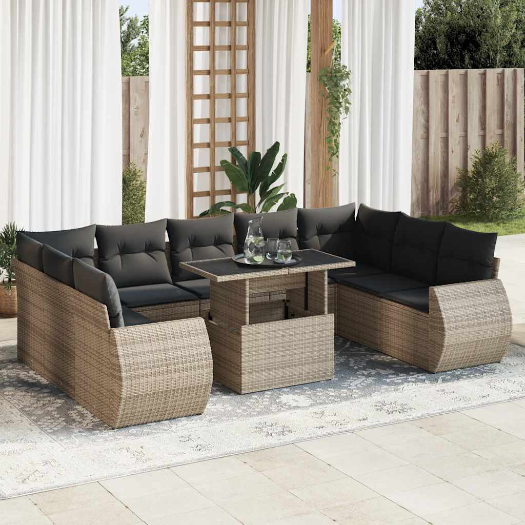 Vidaxl 10-Tlg. Garten-Sofagarnitur Mit Kissen Beige Poly Rattan