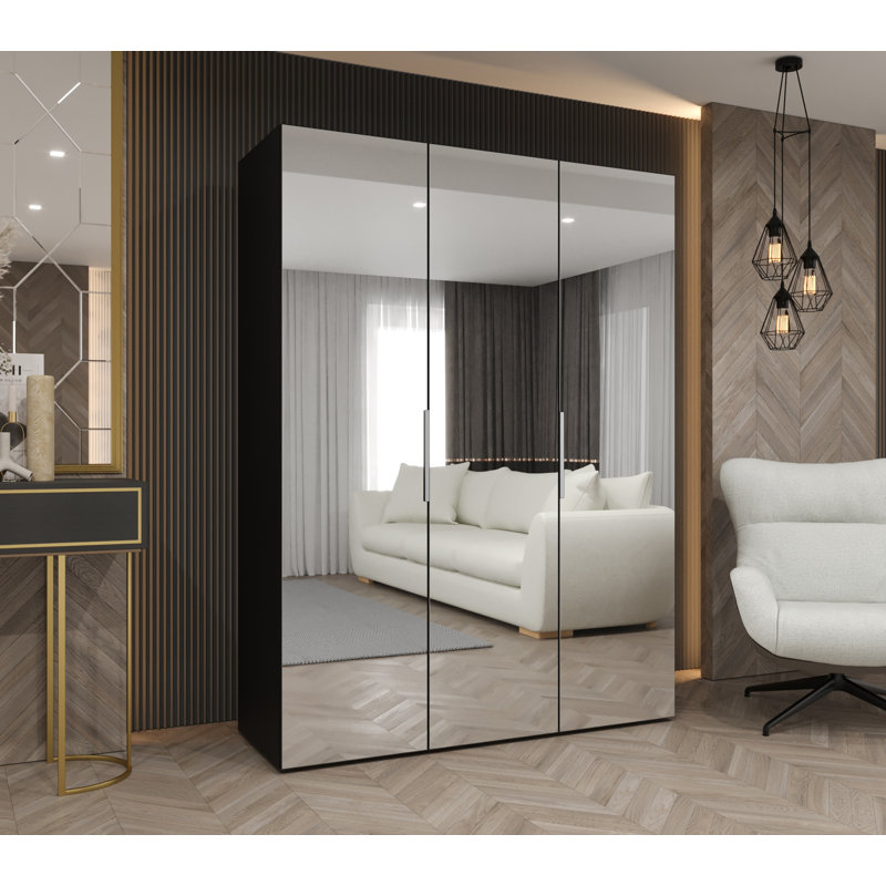 Manufactured Wood Wardrobe, black matt + handles: cashmere