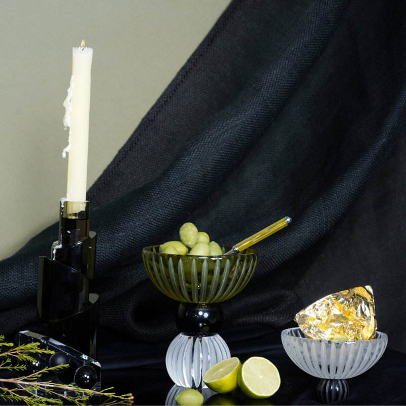 Abstract Dark Gray and Clear Crystal Handmade Candlestick