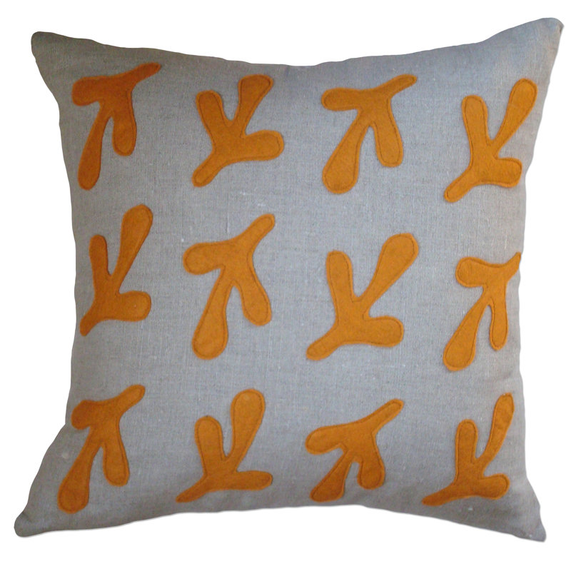 Housse et insert de coussin 100% lin Applique, Lin avoine / épice