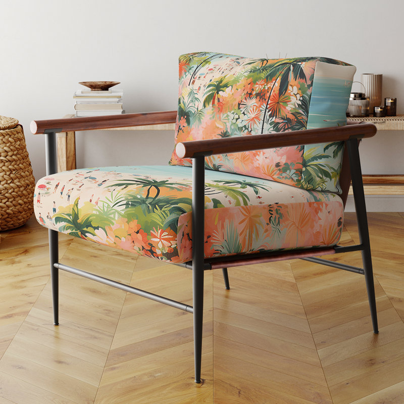 Fauteuil d'appoint rembourré bord de mer de couleur pastel Paradise III, Doré