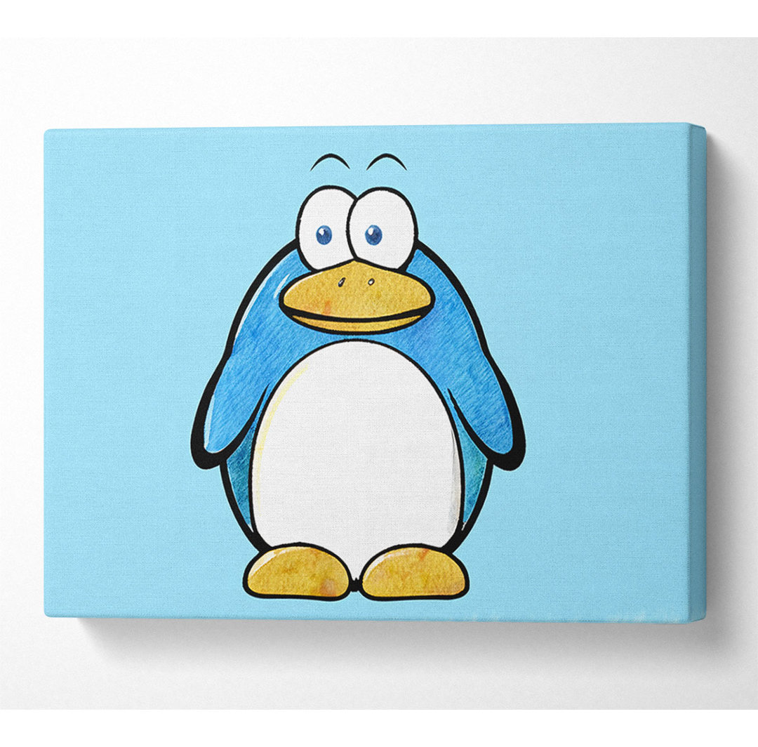 Lustiges Penquin Stehendes Baby Blaue Leinwand Aquarell