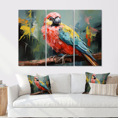 Perroquets roses et verts, arbre floral Harmony II - art mural perroquet
