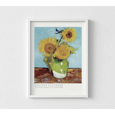 Art mural tournesol, vase avec trois tournesols