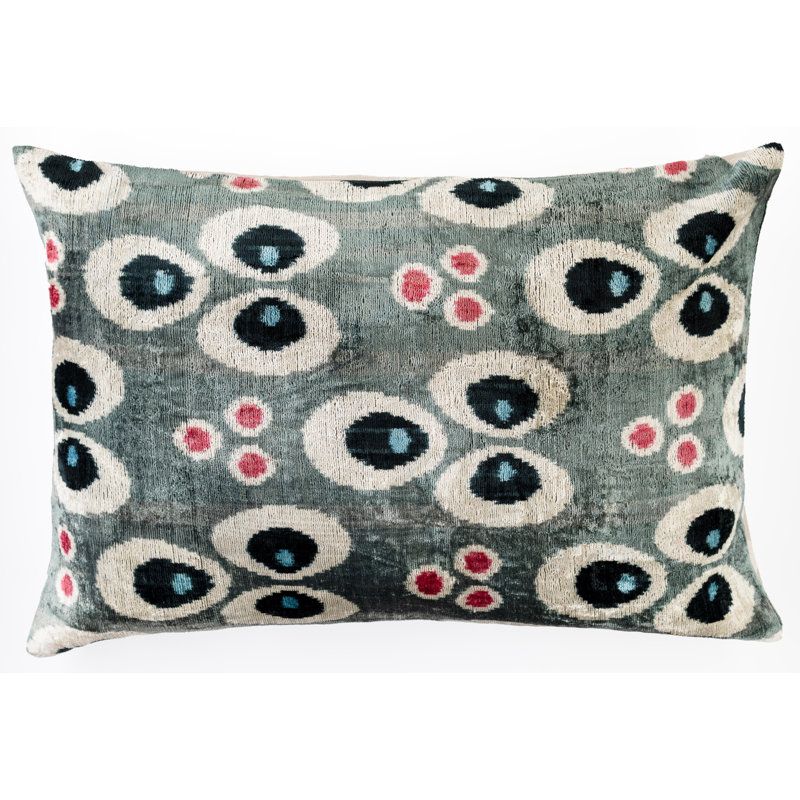 Silk Lumbar Rectangular Pillow Cover & Insert, Gray/Silver/Polka Dots/Dots