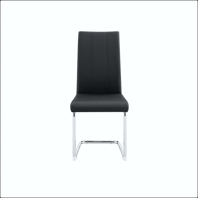 Chaise de salle à manger rembourrée en polyuréthane noir avec pieds chromés - ensemble de 4, Black, Noir, Argent